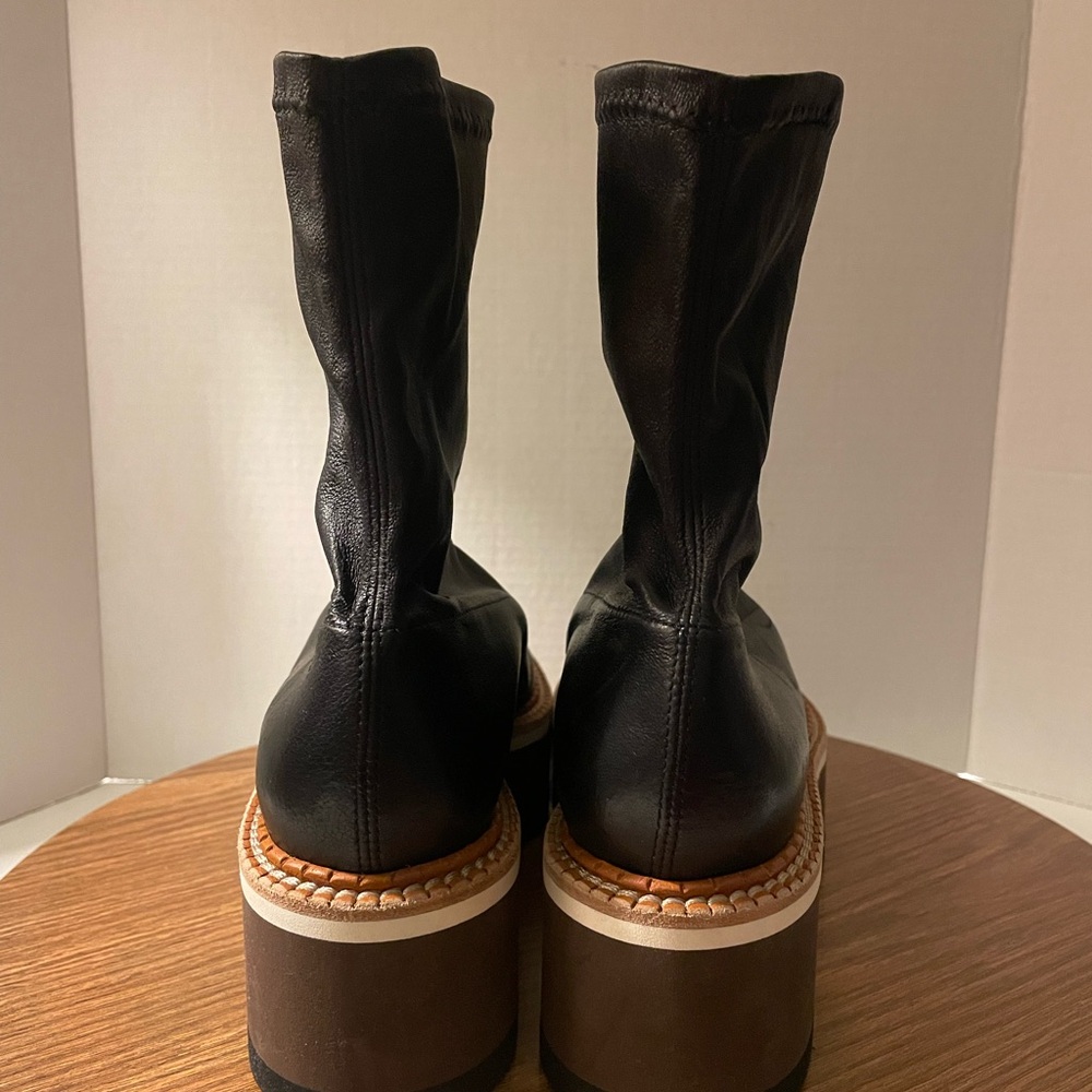 Robert Clergerie Britt Stretched Black Leather Rubber Wedged Boot Retro- 10 - Picture 4 of 10